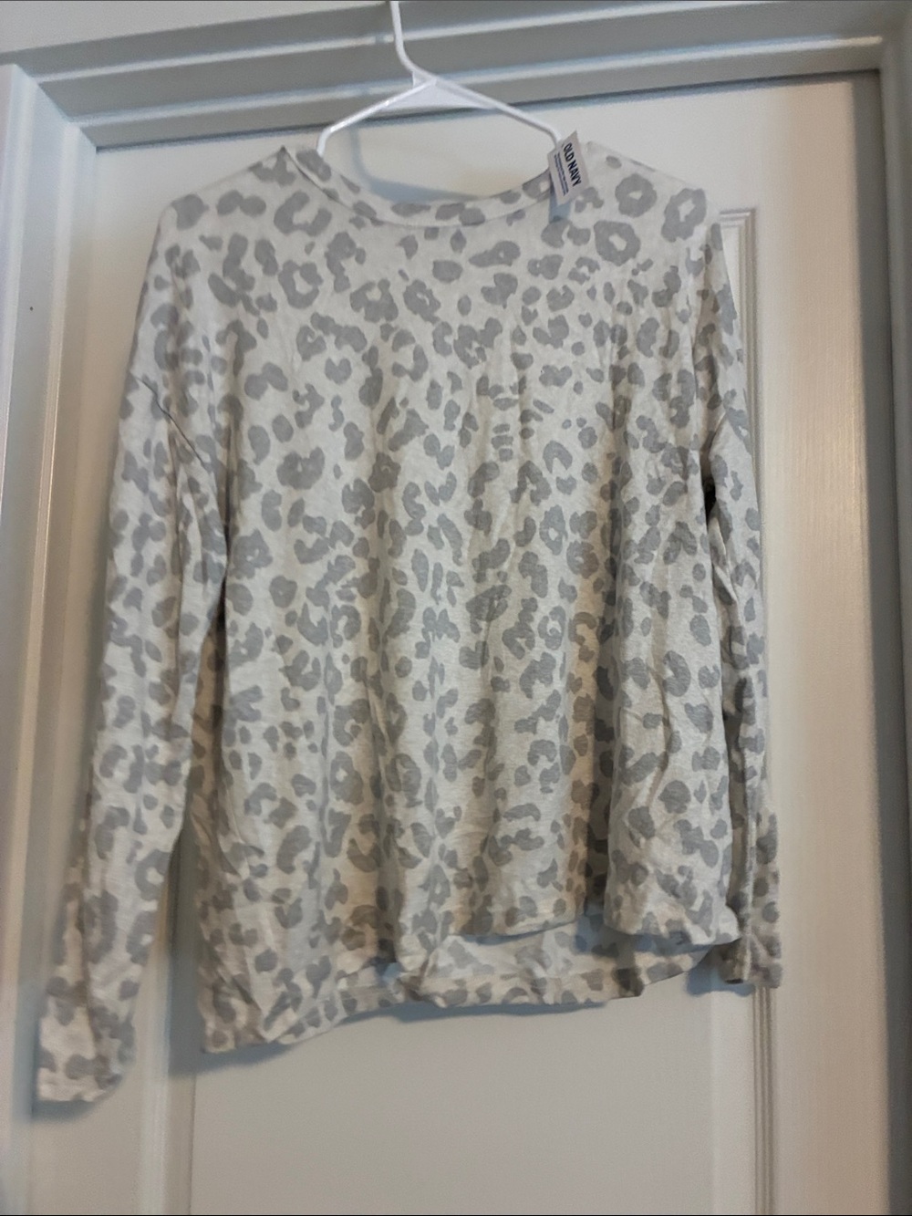 Old Navy Cream and Gray Leopard Crewneck Sweater